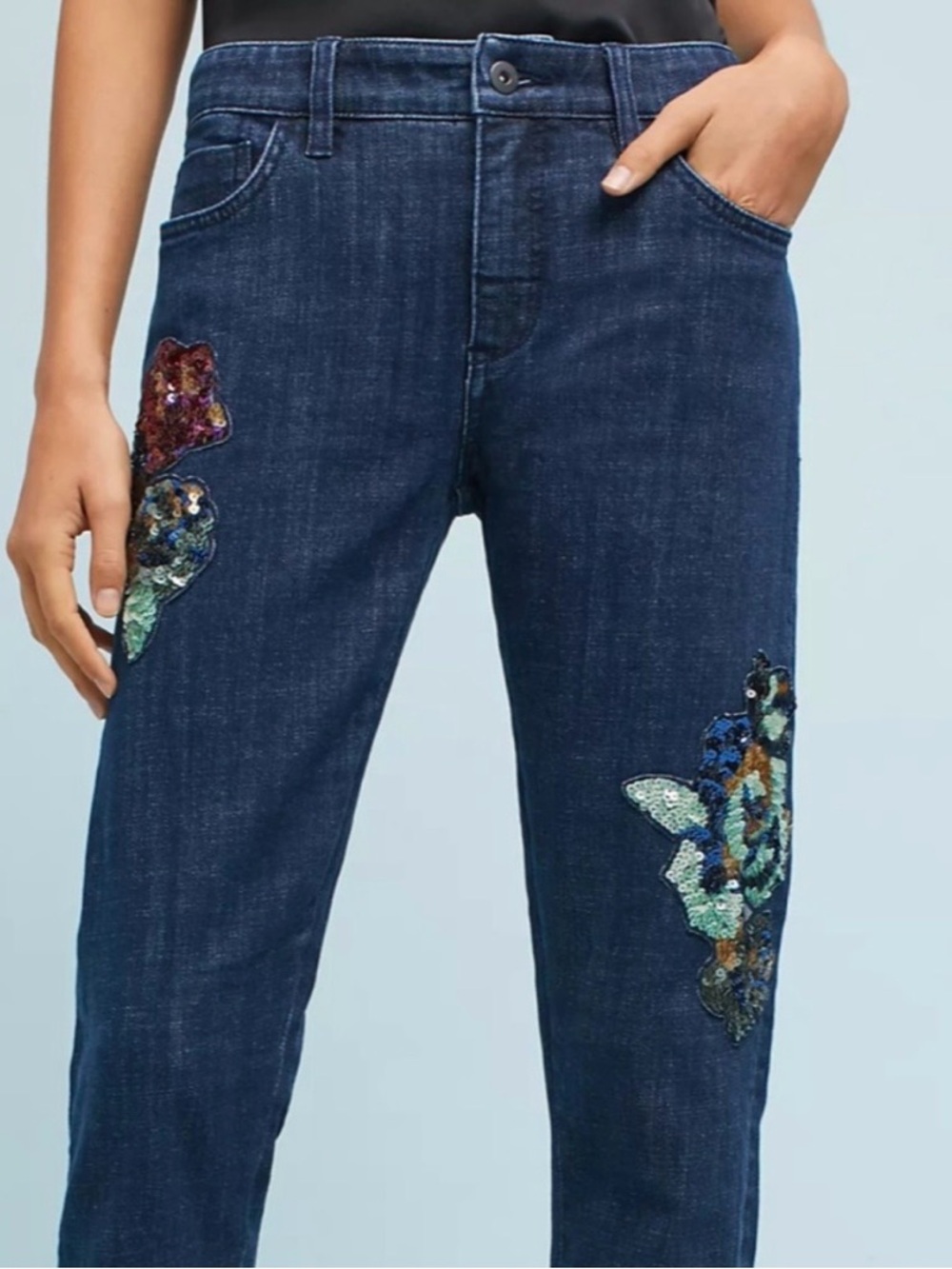 Anthropologie Pilcro and the Letterpress Slim Sequin Boyfriend Jeans Size 31 - Picture 2 of 12